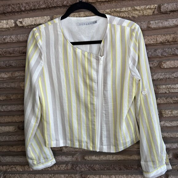 209 WST New York Striped Linen Blend Side Zip Lightweight Jacket Size 6 - Picture 8 of 9